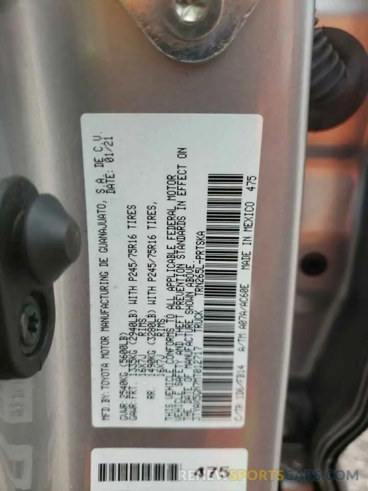 10 Photograph of a damaged car 3TYAX5GN7MT012717 TOYOTA TACOMA 2021