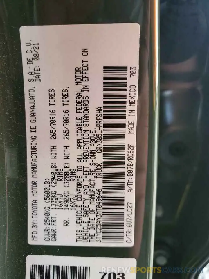 13 Фотография поврежденного автомобиля 3TYCZ5AN3MT049646 TOYOTA TACOMA 2021