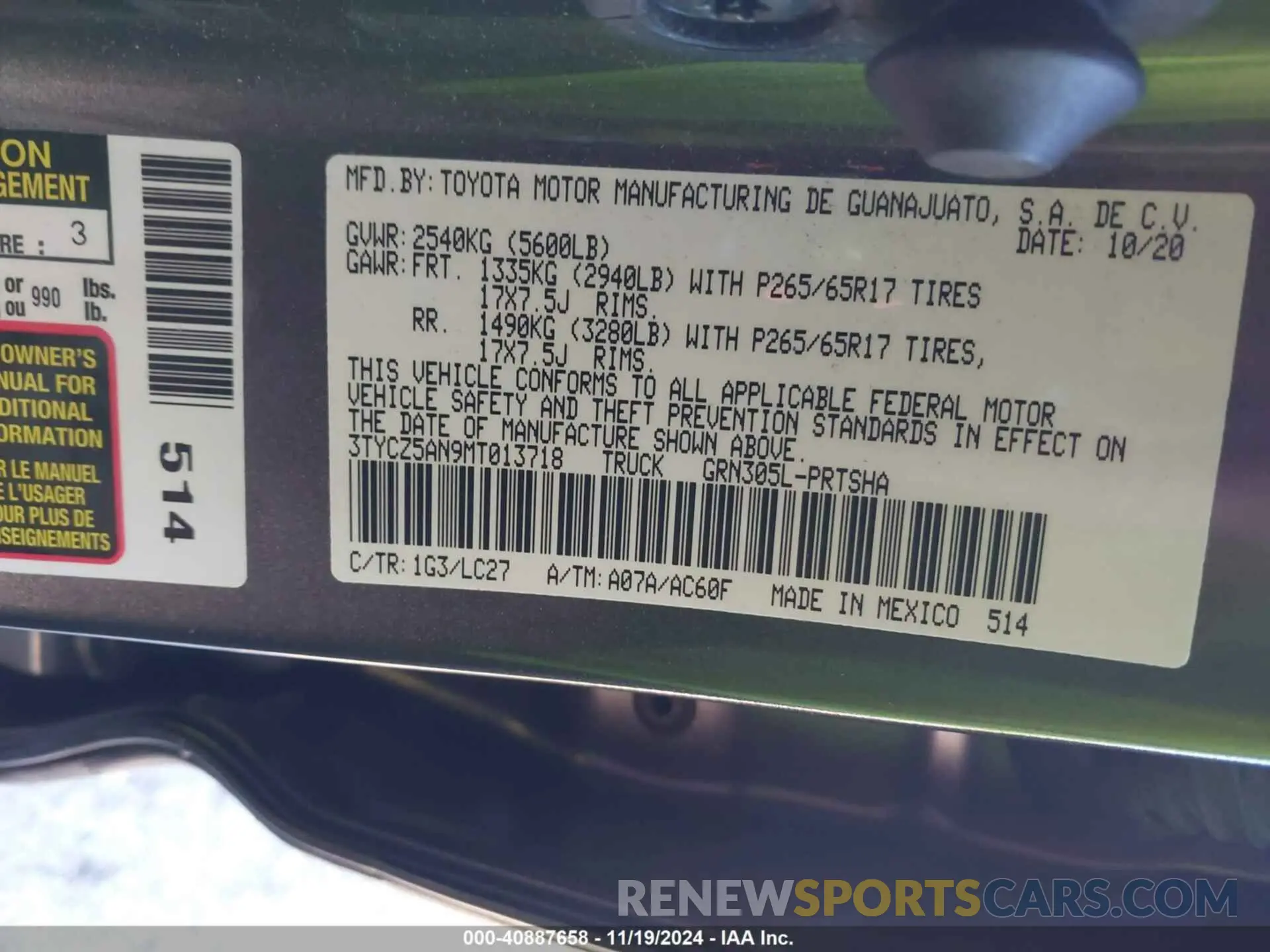 9 Фотография поврежденного автомобиля 3TYCZ5AN9MT013718 TOYOTA TACOMA 2021