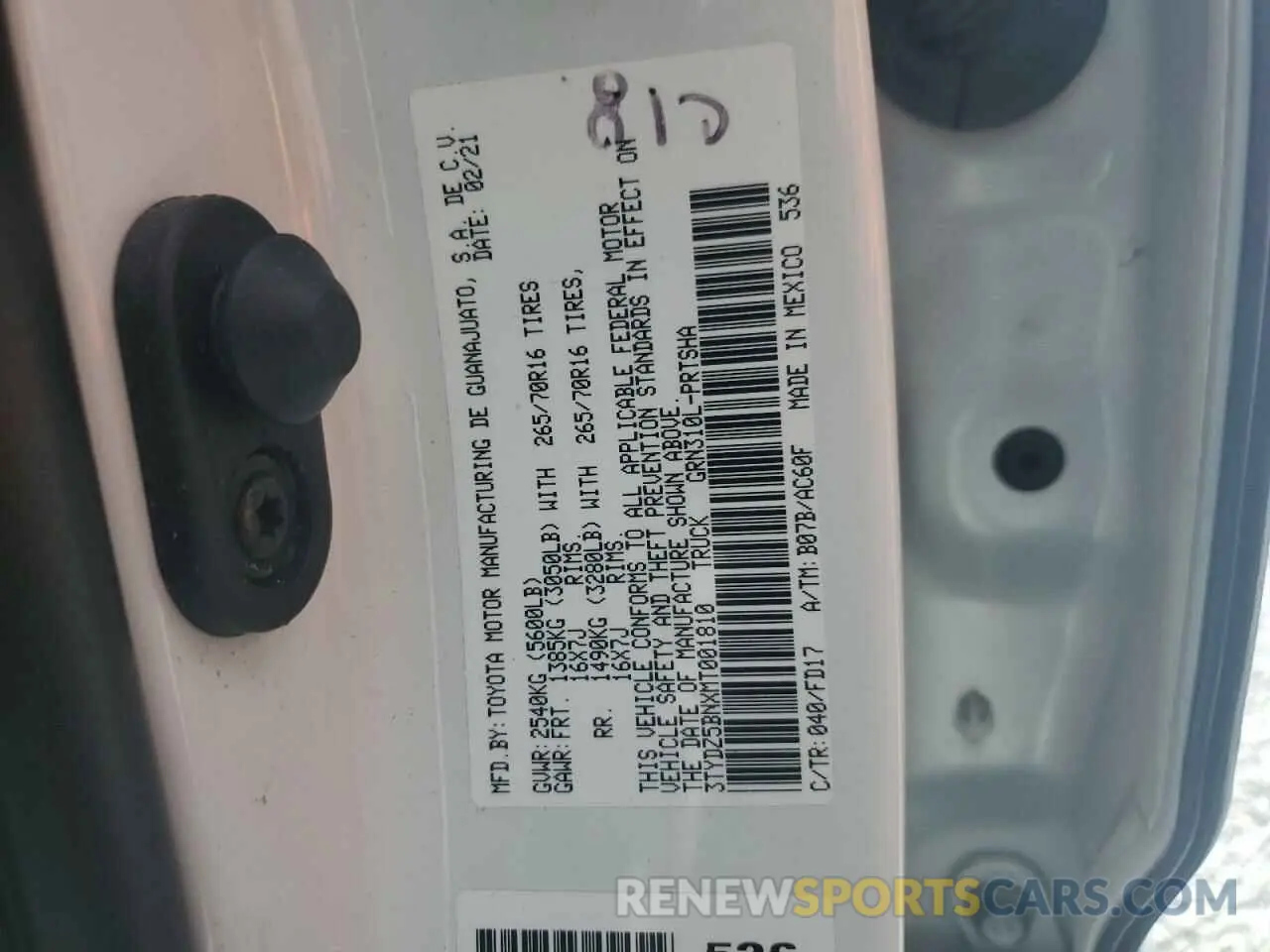 13 Фотография поврежденного автомобиля 3TYDZ5BNXMT001810 TOYOTA TACOMA 2021