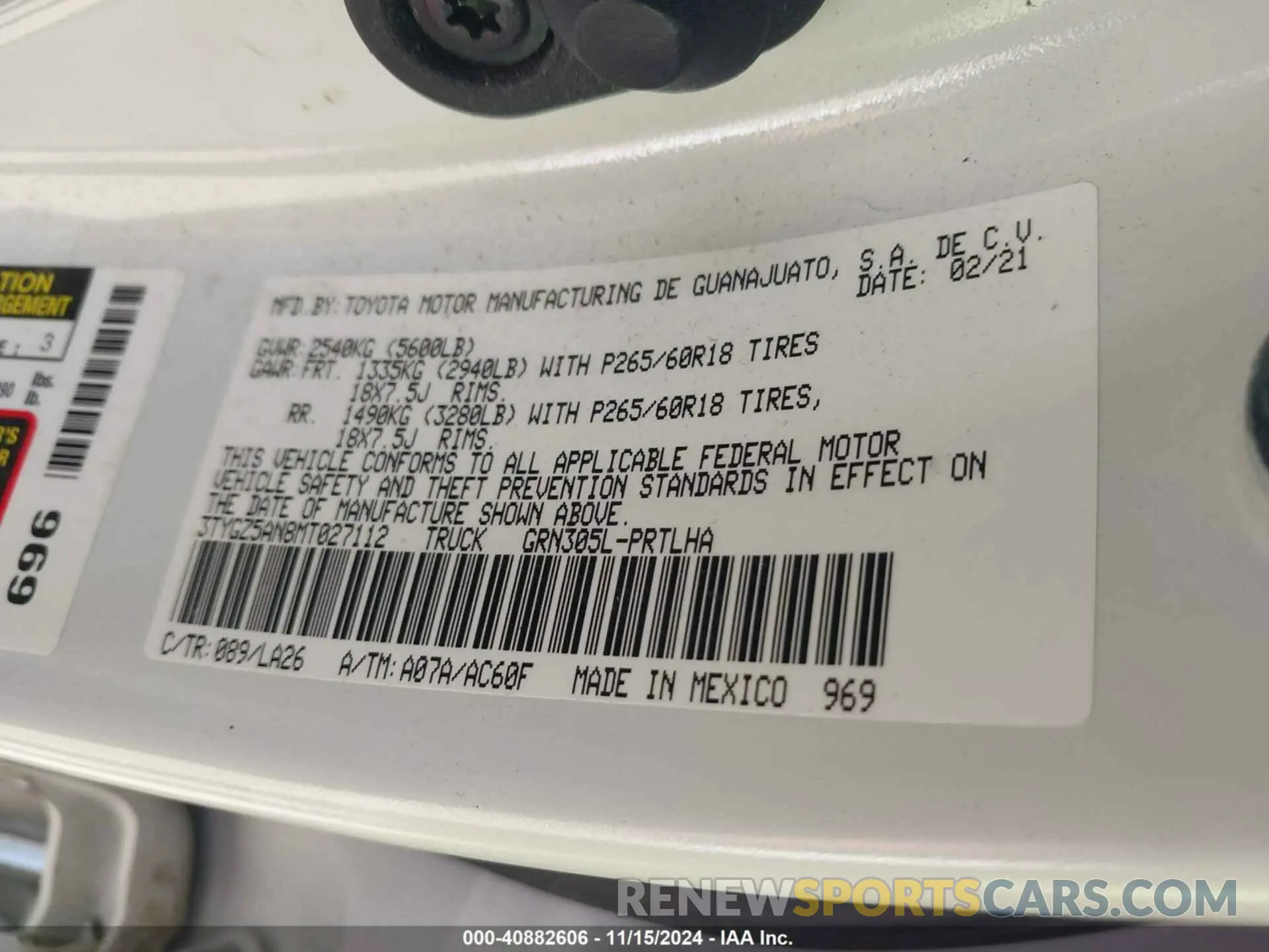 9 Фотография поврежденного автомобиля 3TYGZ5AN8MT027112 TOYOTA TACOMA 2021