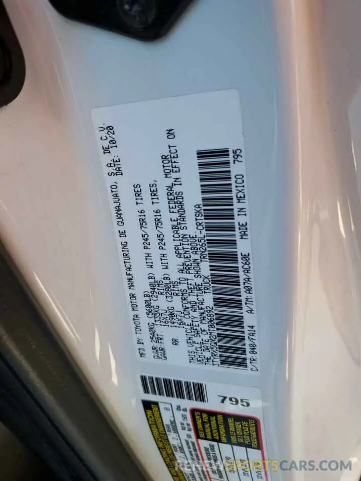 12 Фотография поврежденного автомобиля 3TYRX5GN2MT006892 TOYOTA TACOMA 2021