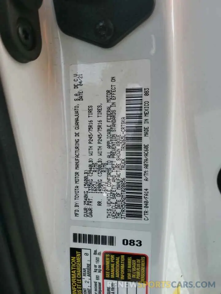 13 Photograph of a damaged car 3TYRX5GN2MT020856 TOYOTA TACOMA 2021