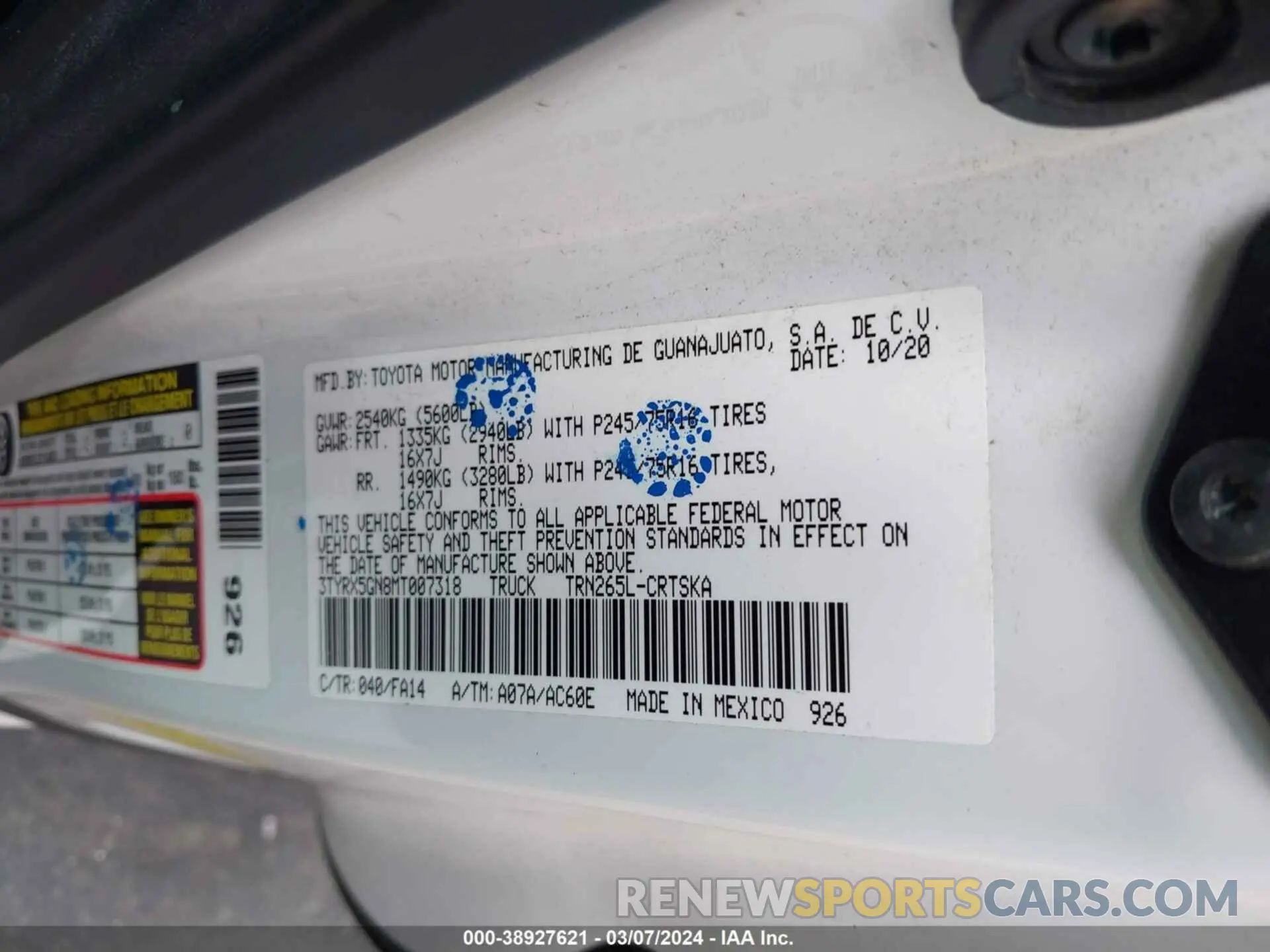 9 Фотография поврежденного автомобиля 3TYRX5GN8MT007318 TOYOTA TACOMA 2021