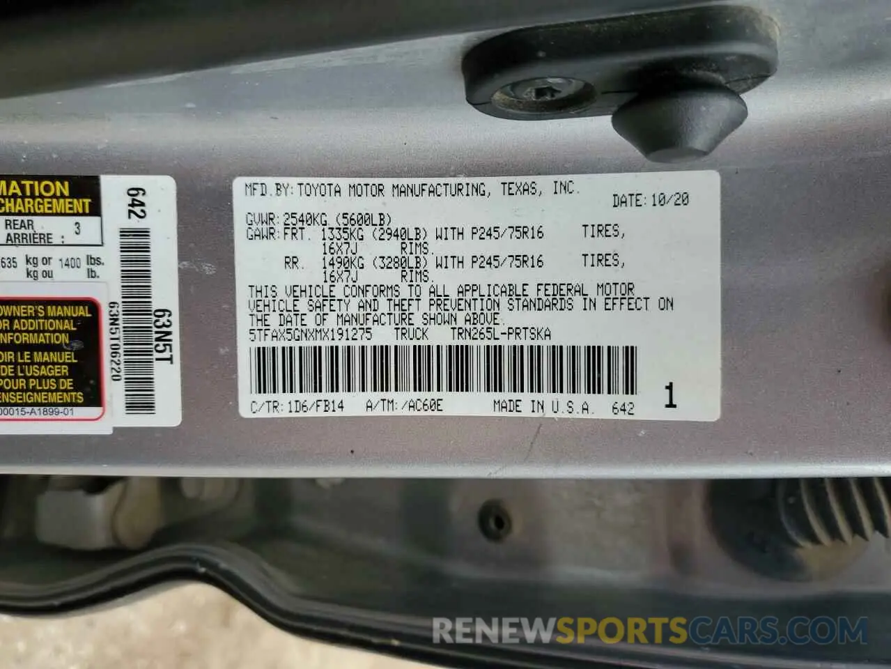 14 Фотография поврежденного автомобиля 5TFAX5GNXMX191275 TOYOTA TACOMA 2021