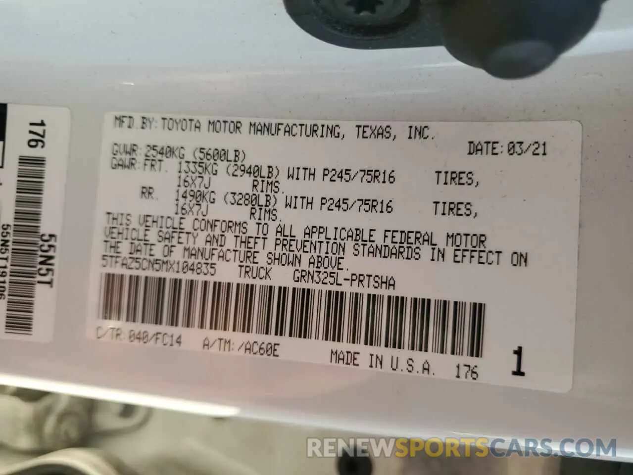 12 Photograph of a damaged car 5TFAZ5CN5MX104835 TOYOTA TACOMA 2021