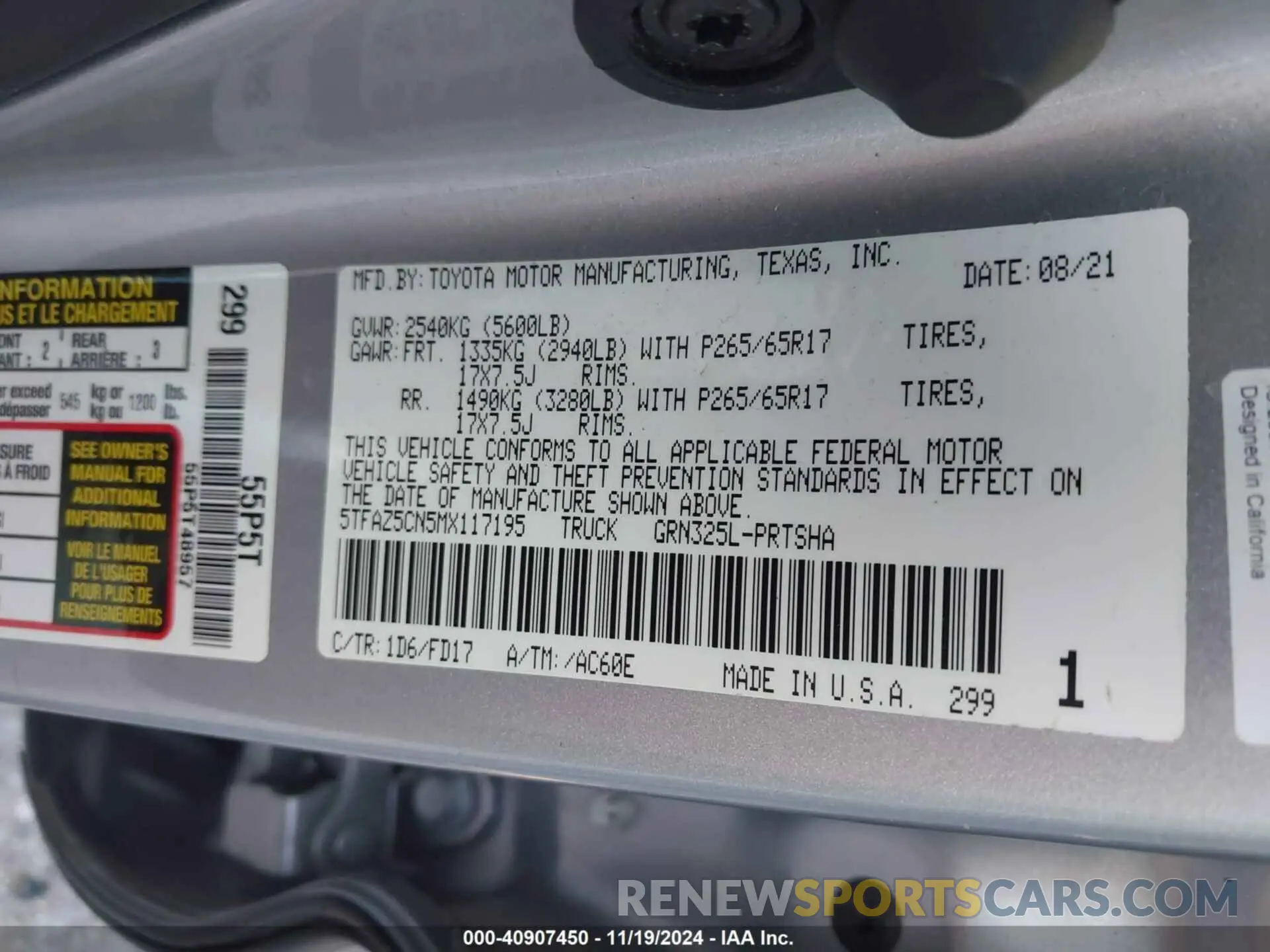 9 Photograph of a damaged car 5TFAZ5CN5MX117195 TOYOTA TACOMA 2021