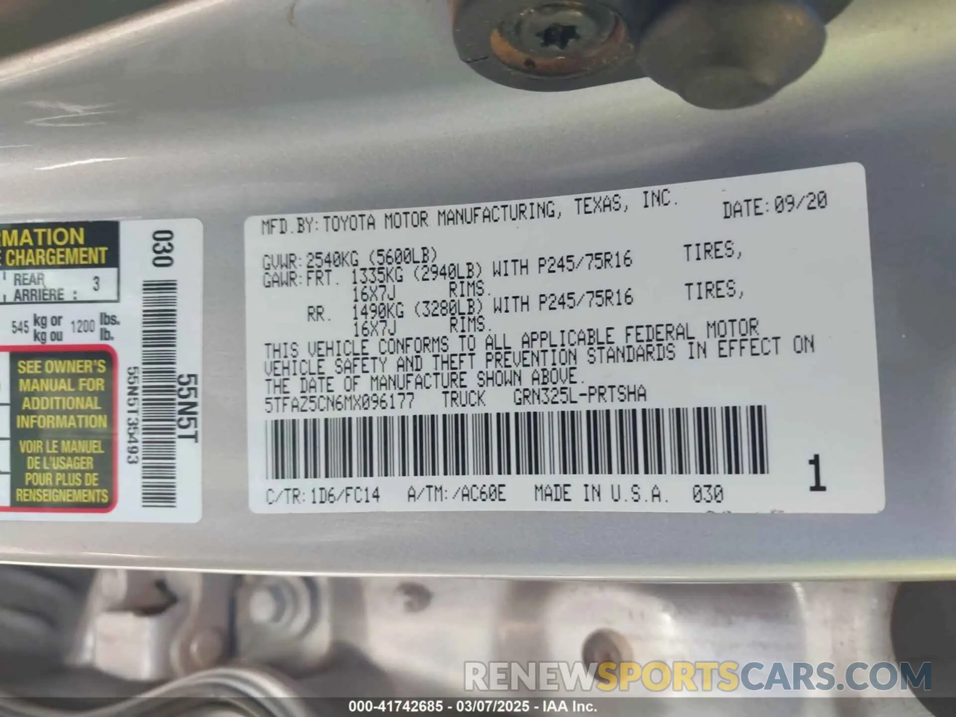 9 Фотография поврежденного автомобиля 5TFAZ5CN6MX096177 TOYOTA TACOMA 2021