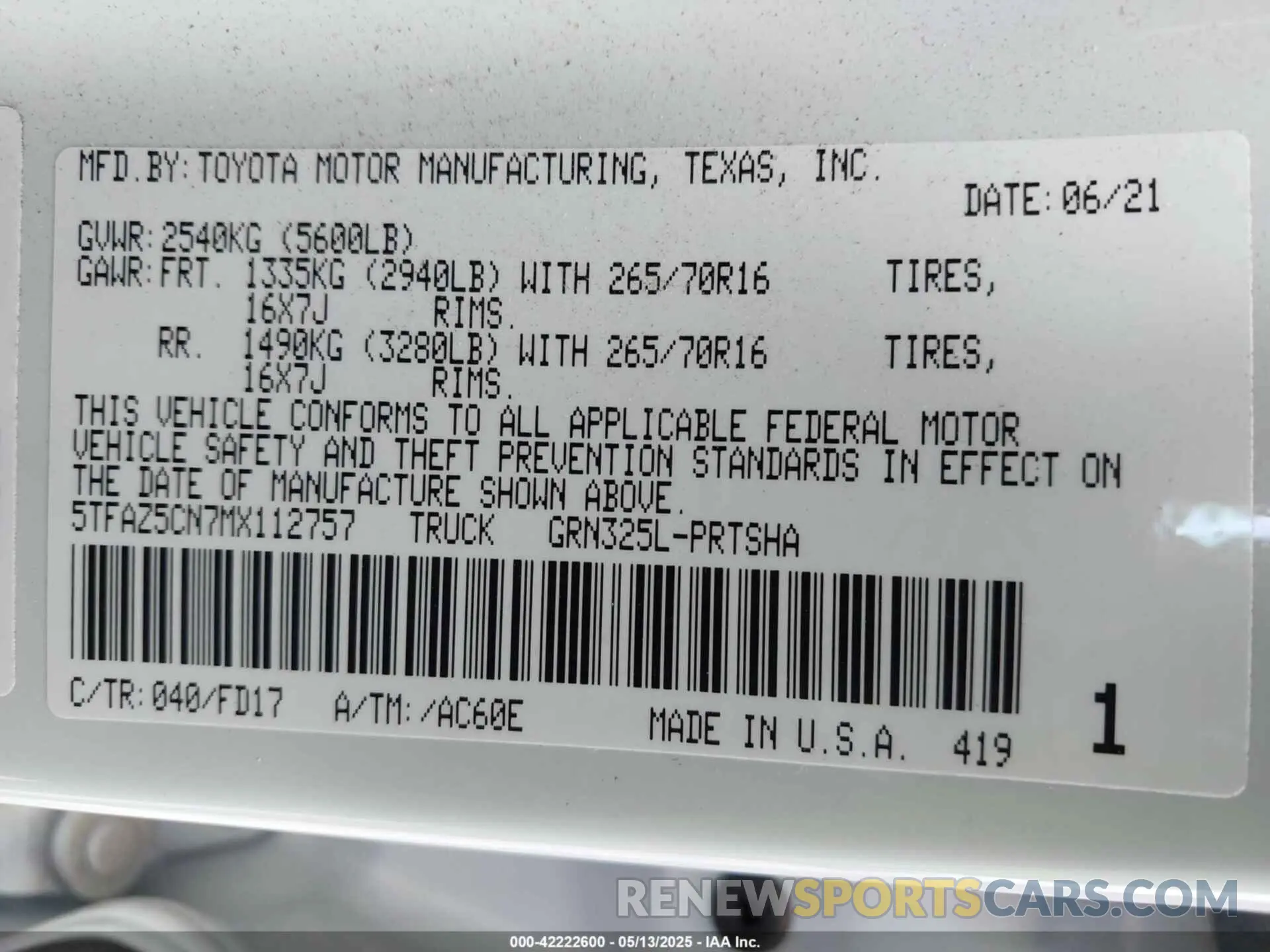 9 Фотография поврежденного автомобиля 5TFAZ5CN7MX112757 TOYOTA TACOMA 2021