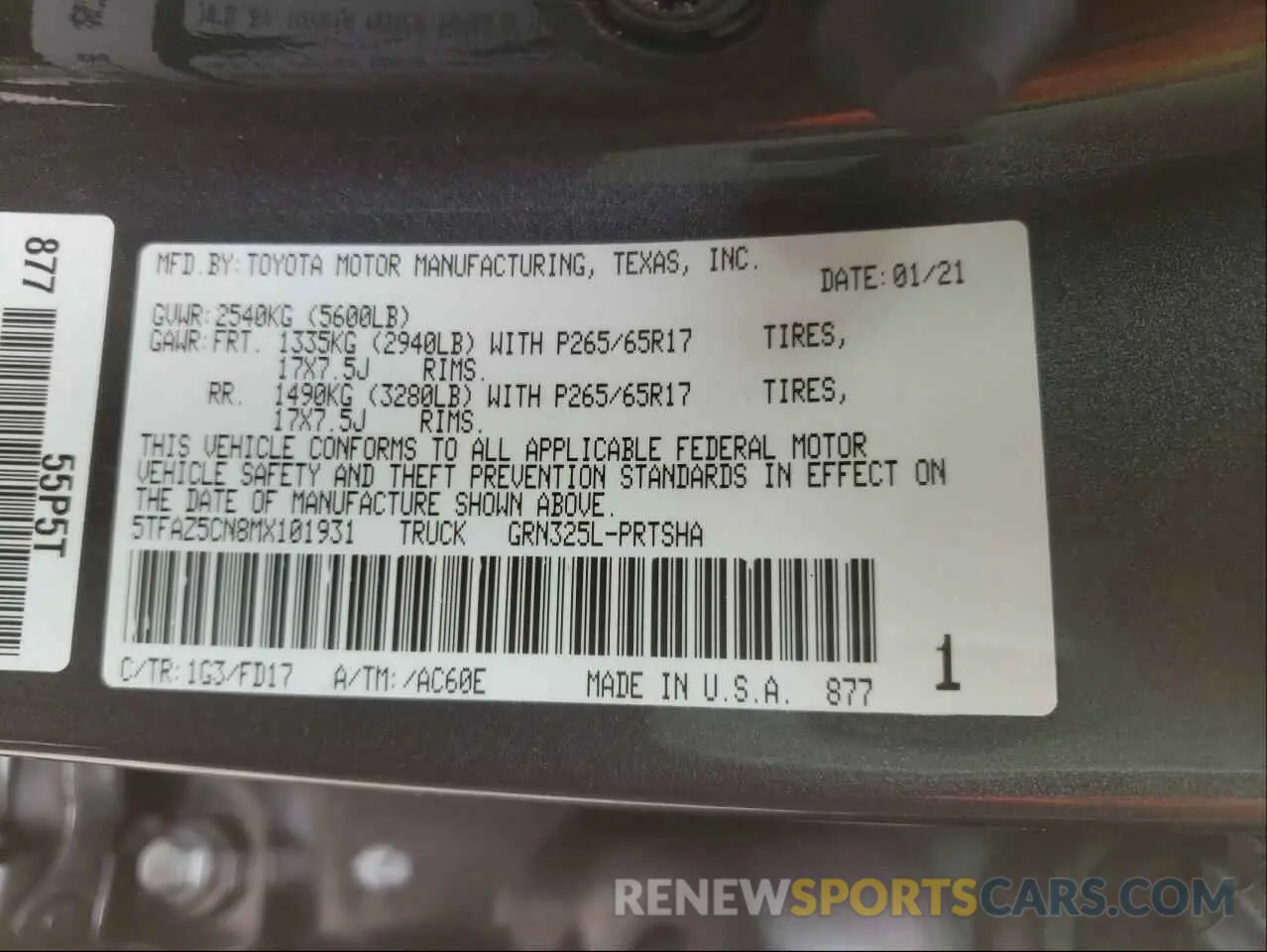 10 Photograph of a damaged car 5TFAZ5CN8MX101931 TOYOTA TACOMA 2021