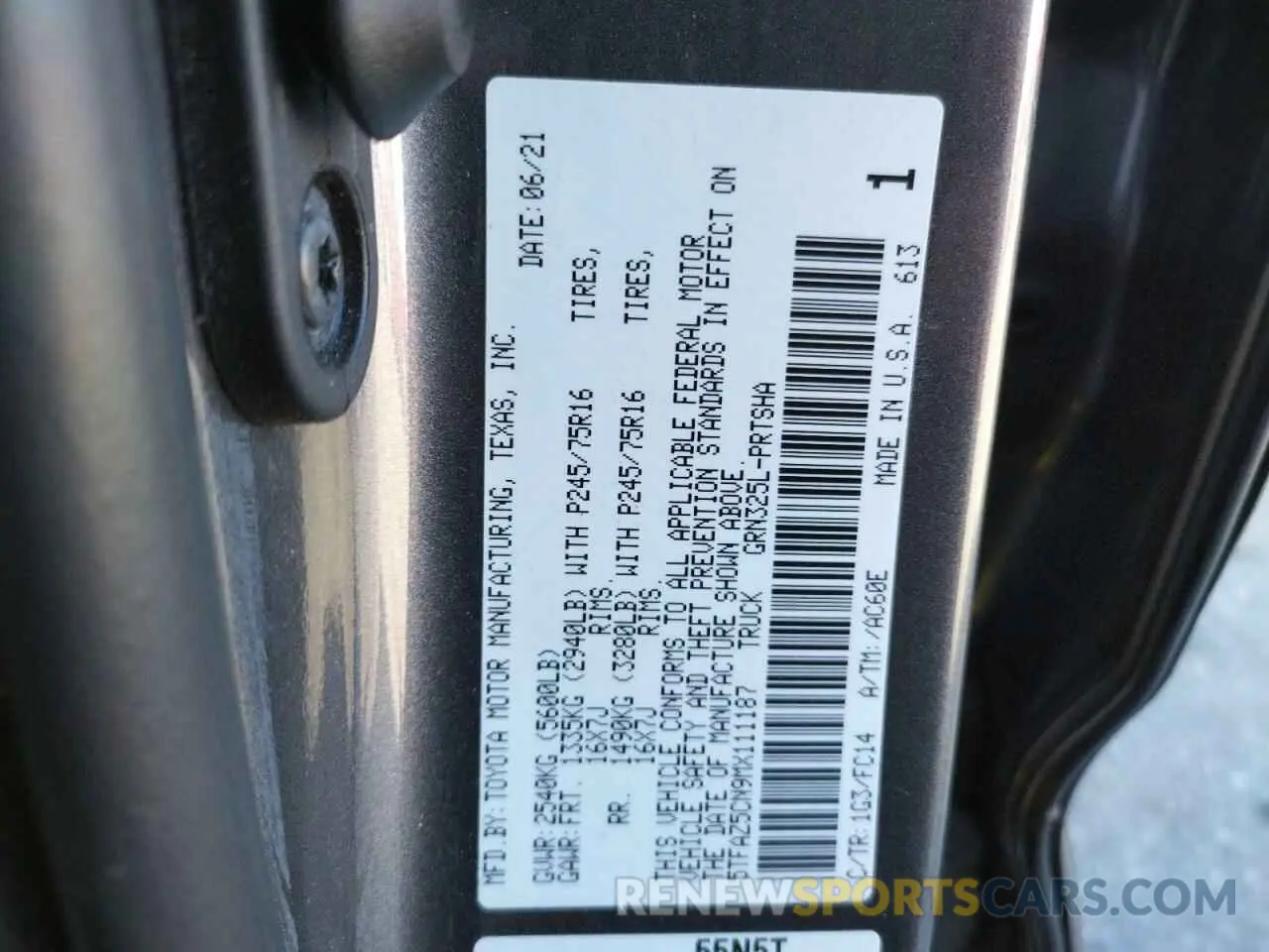 12 Photograph of a damaged car 5TFAZ5CN9MX111187 TOYOTA TACOMA 2021