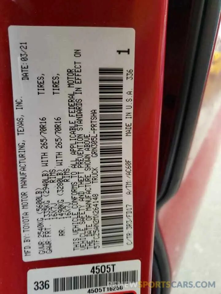 13 Фотография поврежденного автомобиля 5TFCZ5AN2MX264148 TOYOTA TACOMA 2021