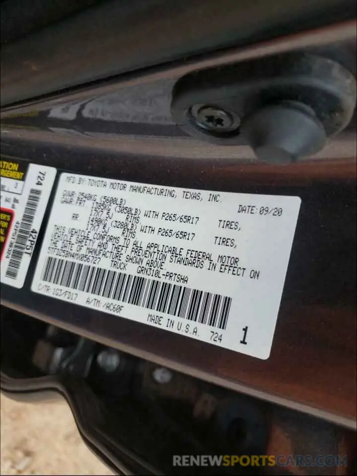 10 Photograph of a damaged car 5TFDZ5BN4MX056727 TOYOTA TACOMA 2021