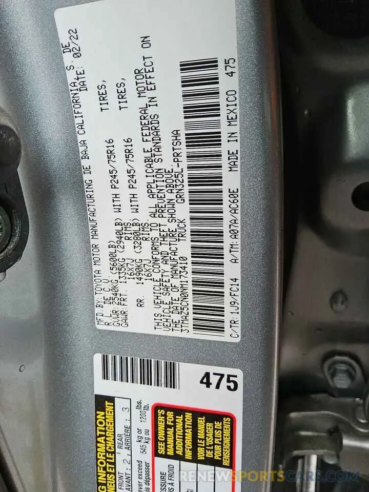 13 Фотография поврежденного автомобиля 3TMAZ5CN0NM173410 TOYOTA TACOMA 2022