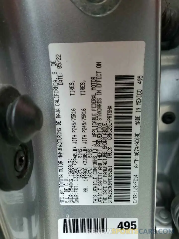 13 Фотография поврежденного автомобиля 3TMAZ5CN3NM185261 TOYOTA TACOMA 2022