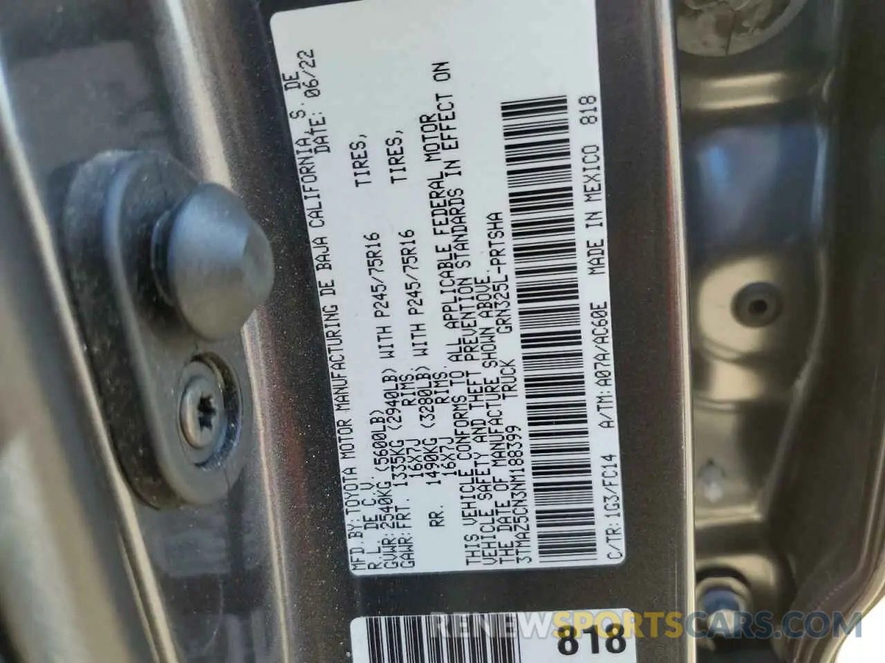 12 Фотография поврежденного автомобиля 3TMAZ5CN3NM188399 TOYOTA TACOMA 2022