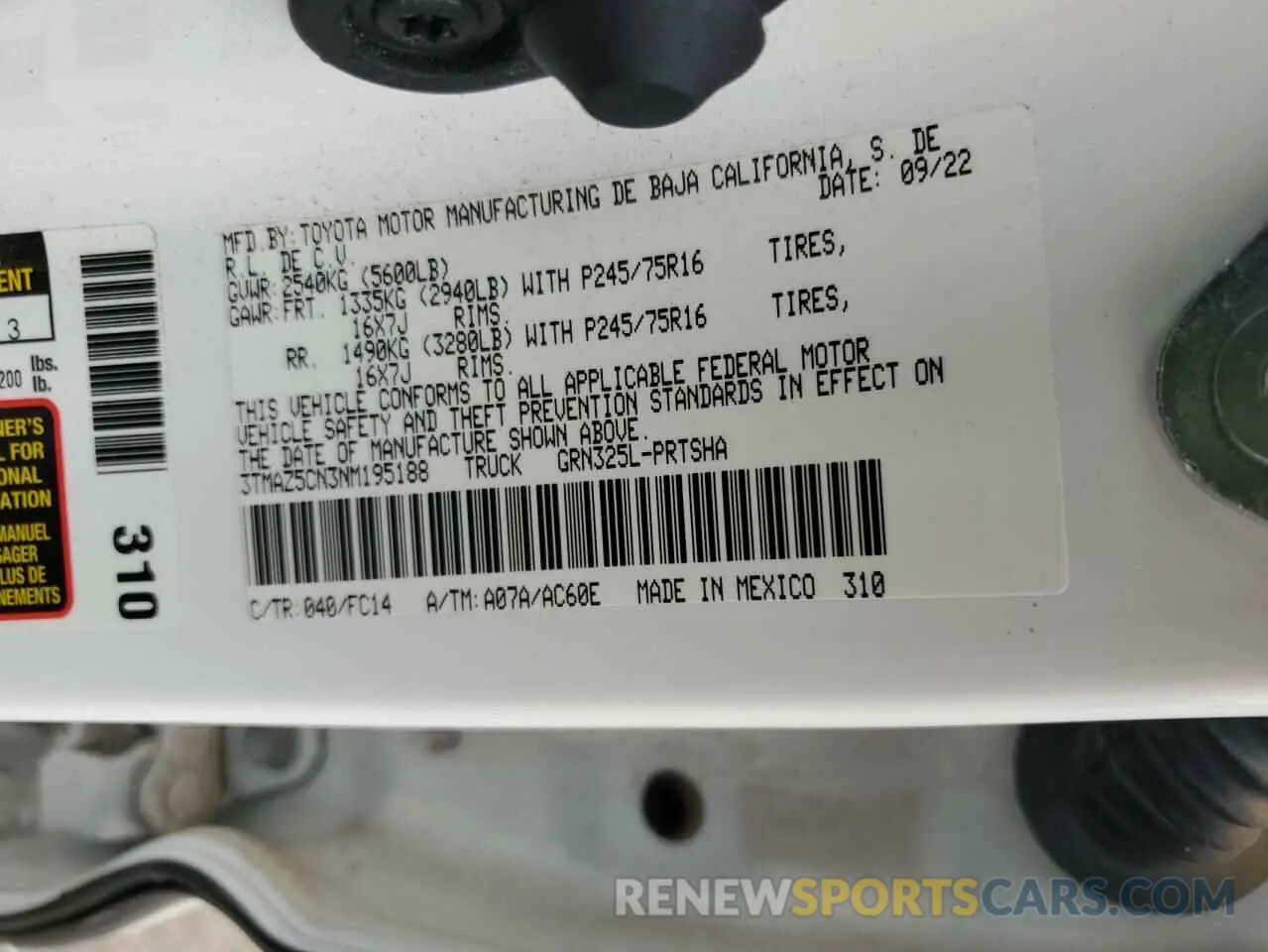 13 Фотография поврежденного автомобиля 3TMAZ5CN3NM195188 TOYOTA TACOMA 2022