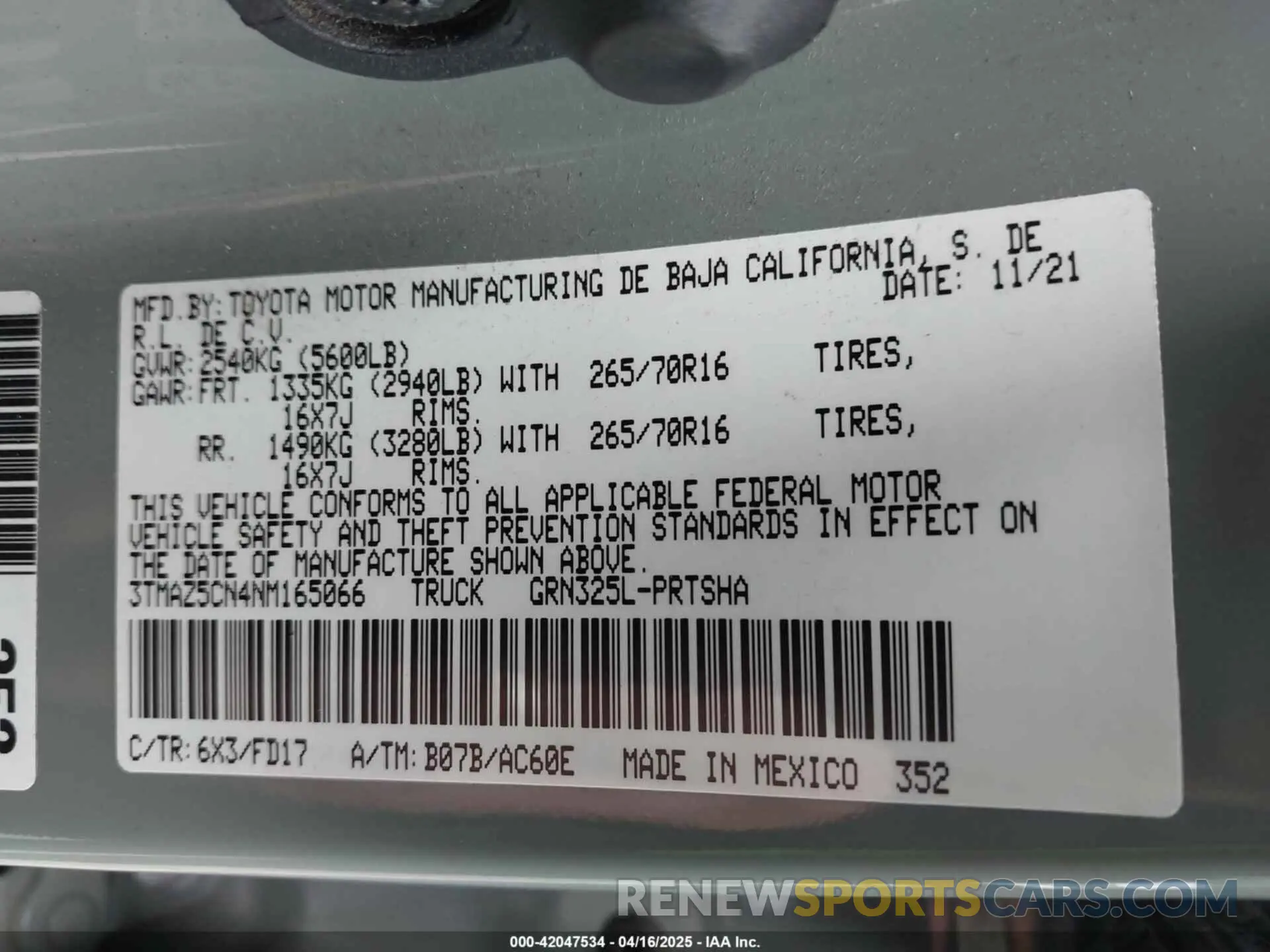 9 Фотография поврежденного автомобиля 3TMAZ5CN4NM165066 TOYOTA TACOMA 2022
