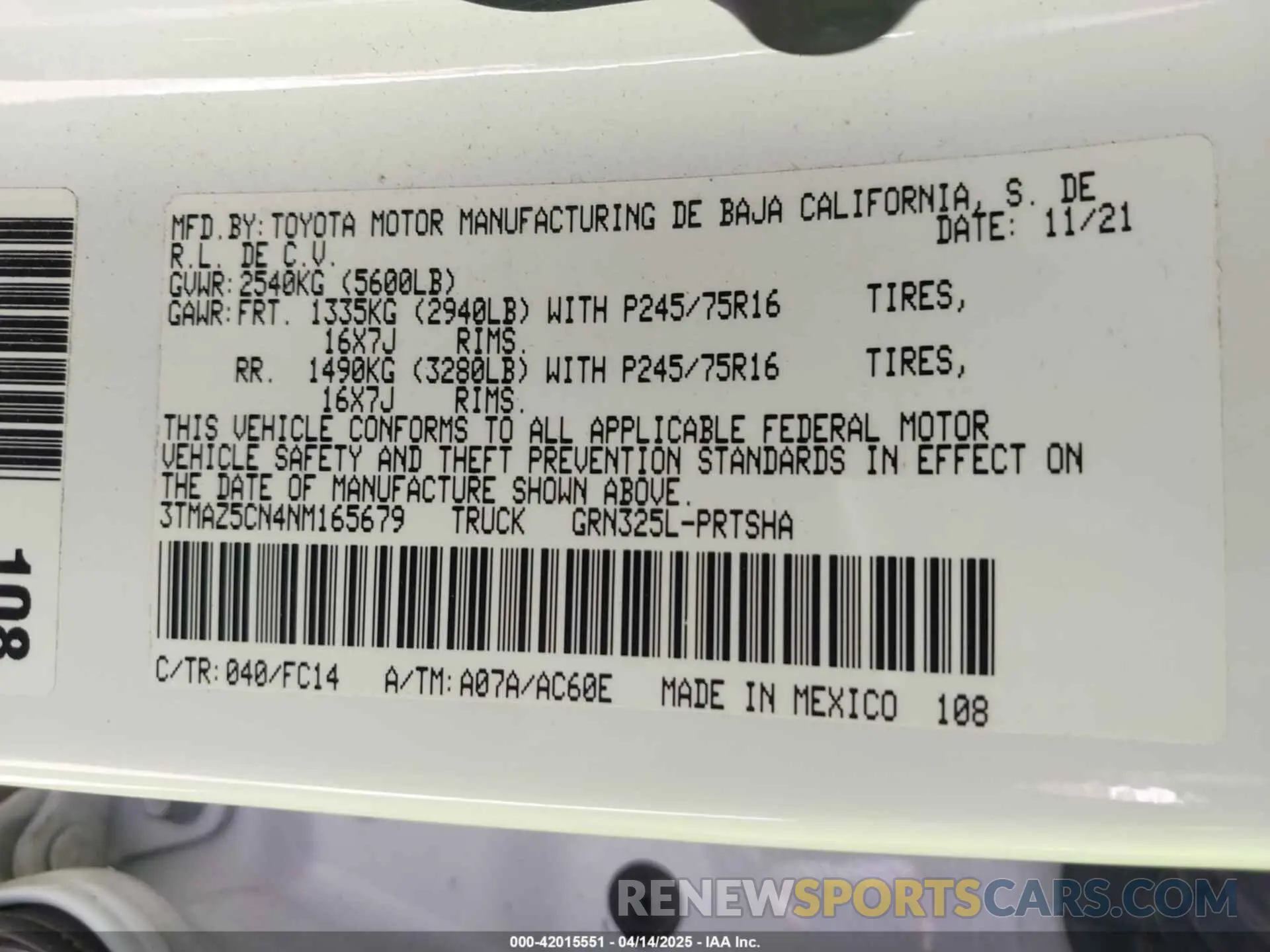 9 Фотография поврежденного автомобиля 3TMAZ5CN4NM165679 TOYOTA TACOMA 2022