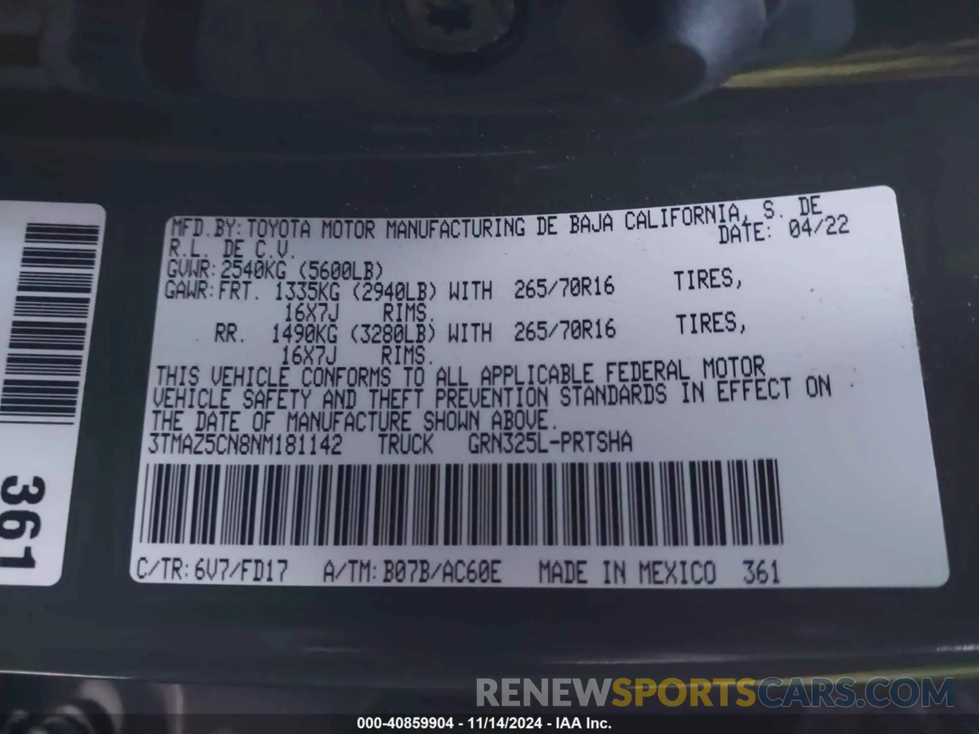 9 Фотография поврежденного автомобиля 3TMAZ5CN8NM181142 TOYOTA TACOMA 2022