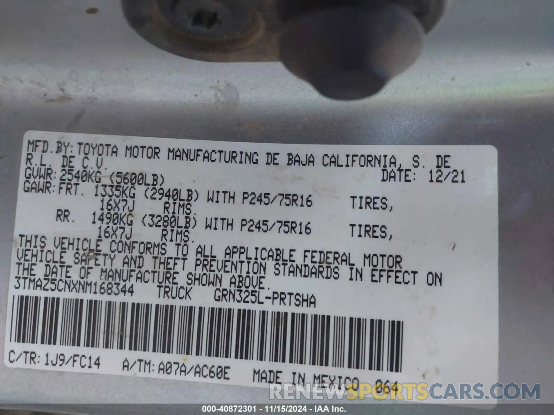 9 Фотография поврежденного автомобиля 3TMAZ5CNXNM168344 TOYOTA TACOMA 2022