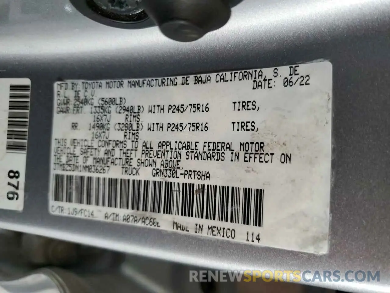 12 Фотография поврежденного автомобиля 3TMBZ5DN1NM036267 TOYOTA TACOMA 2022