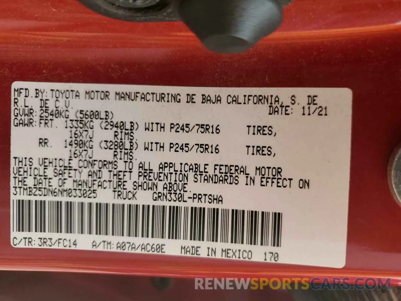 13 Фотография поврежденного автомобиля 3TMBZ5DN6NM033025 TOYOTA TACOMA 2022