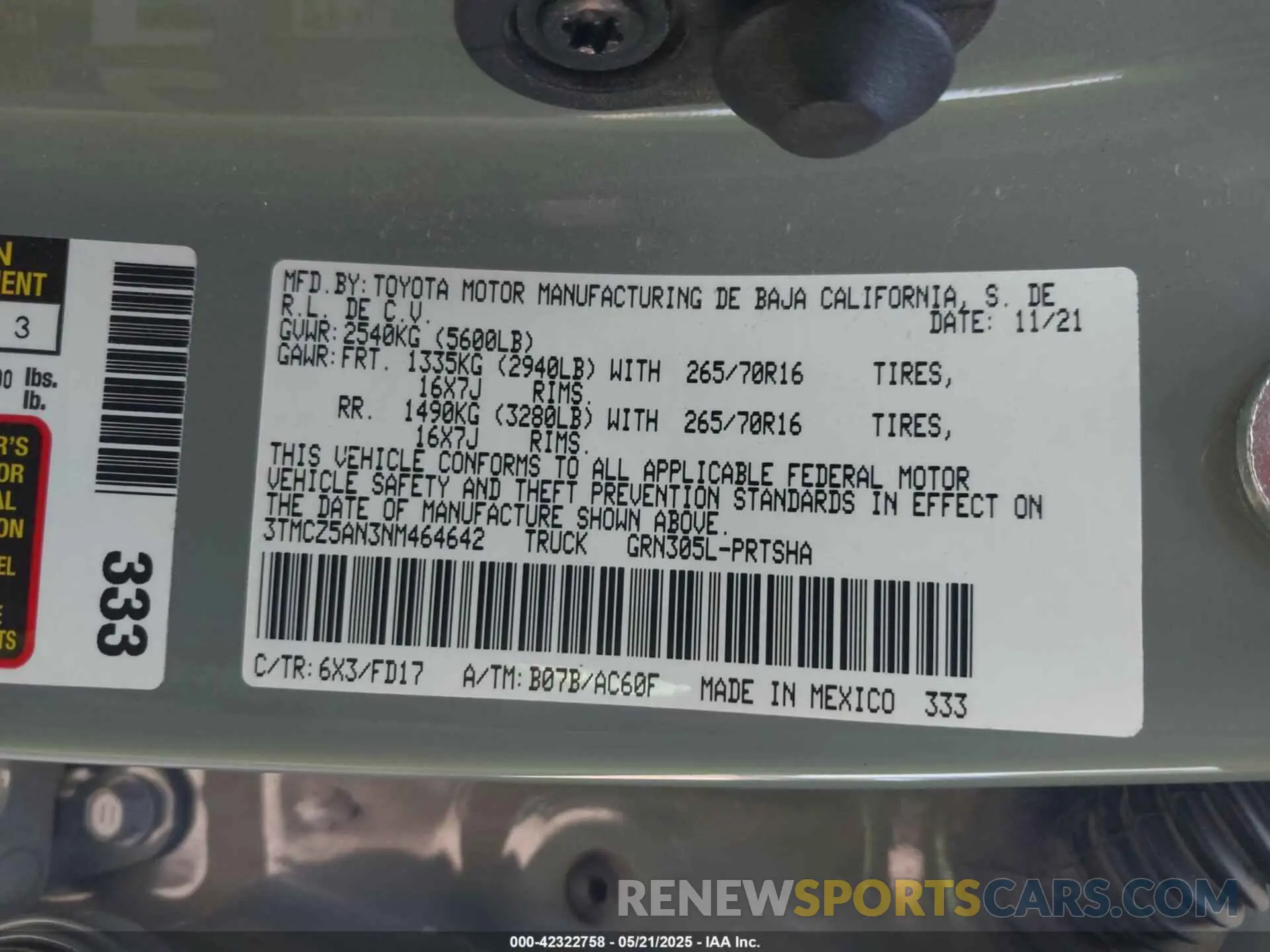 9 Фотография поврежденного автомобиля 3TMCZ5AN3NM464642 TOYOTA TACOMA 2022