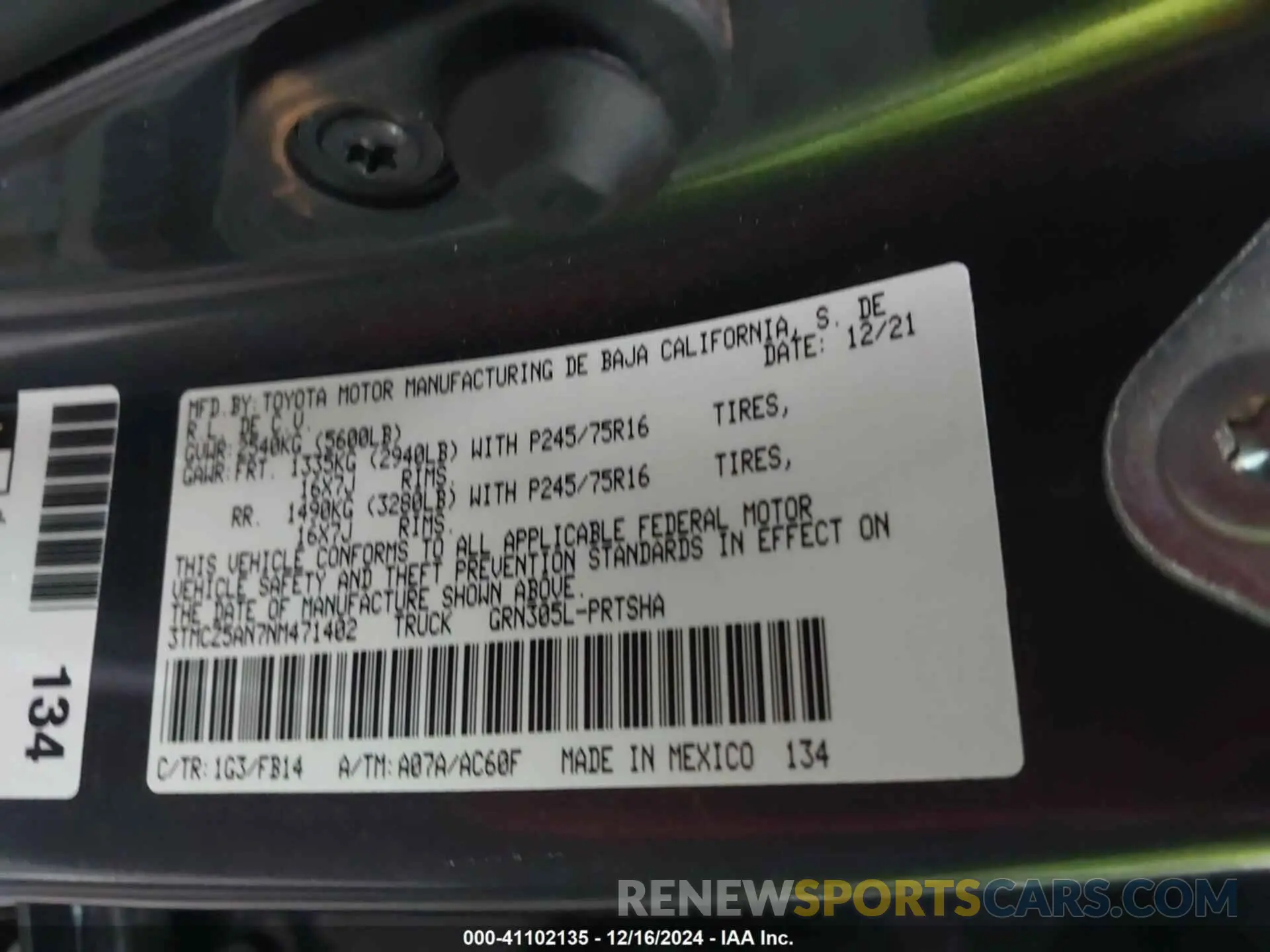 9 Фотография поврежденного автомобиля 3TMCZ5AN7NM471402 TOYOTA TACOMA 2022
