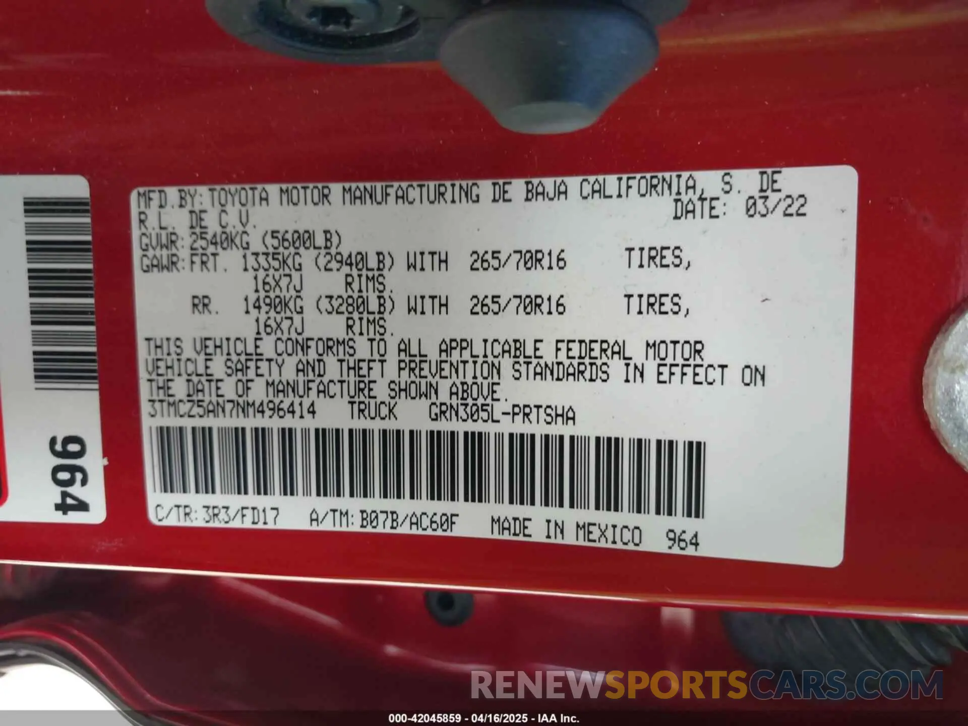 9 Photograph of a damaged car 3TMCZ5AN7NM496414 TOYOTA TACOMA 2022