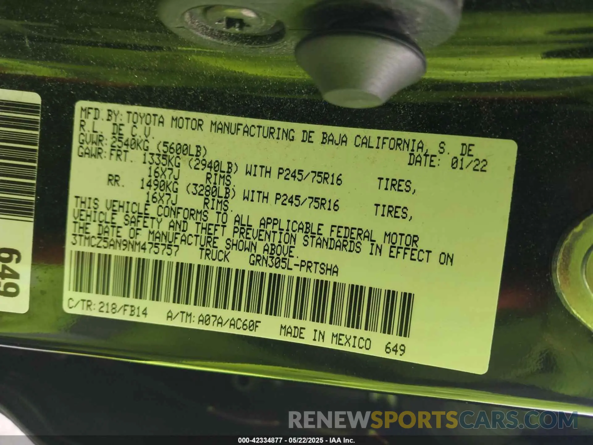9 Фотография поврежденного автомобиля 3TMCZ5AN9NM475757 TOYOTA TACOMA 2022