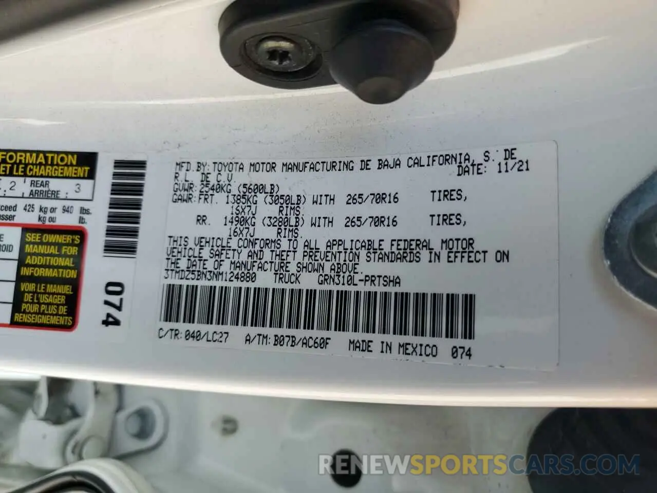 14 Photograph of a damaged car 3TMDZ5BN3NM124880 TOYOTA TACOMA 2022