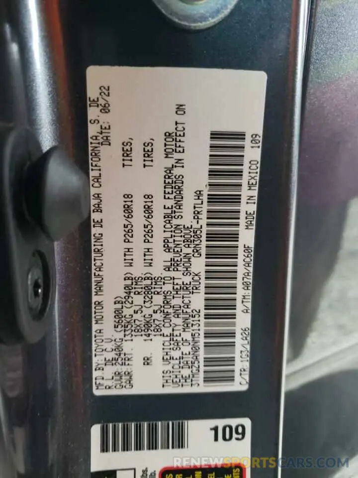 12 Фотография поврежденного автомобиля 3TMGZ5AN0NM513152 TOYOTA TACOMA 2022
