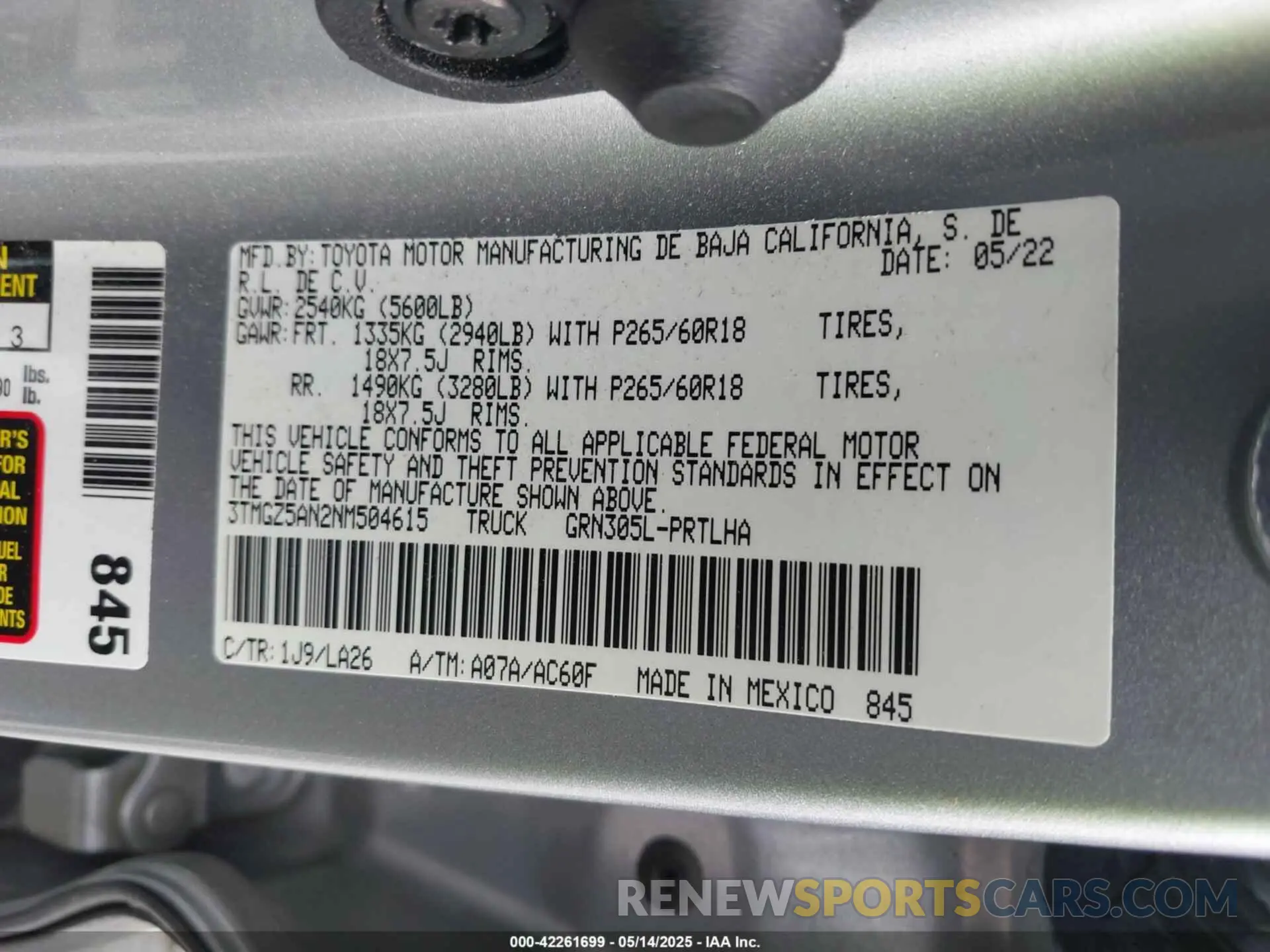 9 Фотография поврежденного автомобиля 3TMGZ5AN2NM504615 TOYOTA TACOMA 2022