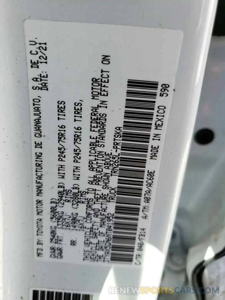 10 Фотография поврежденного автомобиля 3TYAX5GN6NT041952 TOYOTA TACOMA 2022