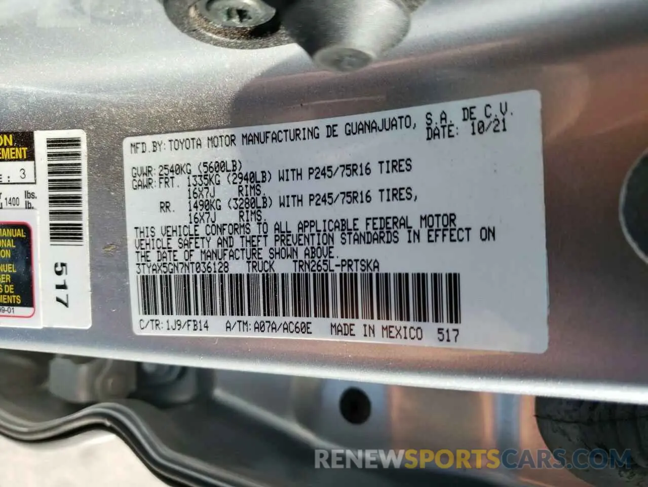 13 Фотография поврежденного автомобиля 3TYAX5GN7NT036128 TOYOTA TACOMA 2022