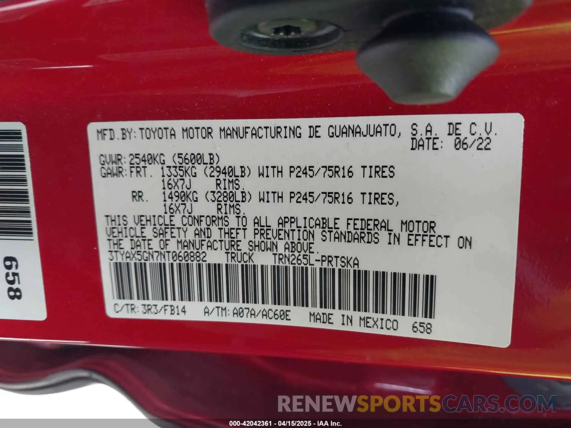 9 Фотография поврежденного автомобиля 3TYAX5GN7NT060882 TOYOTA TACOMA 2022
