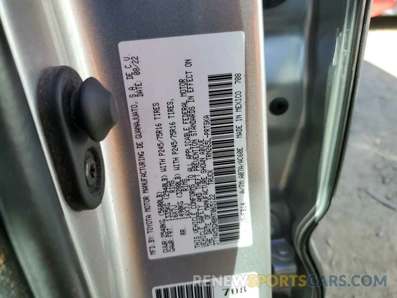 12 Фотография поврежденного автомобиля 3TYAX5GN8NT065122 TOYOTA TACOMA 2022