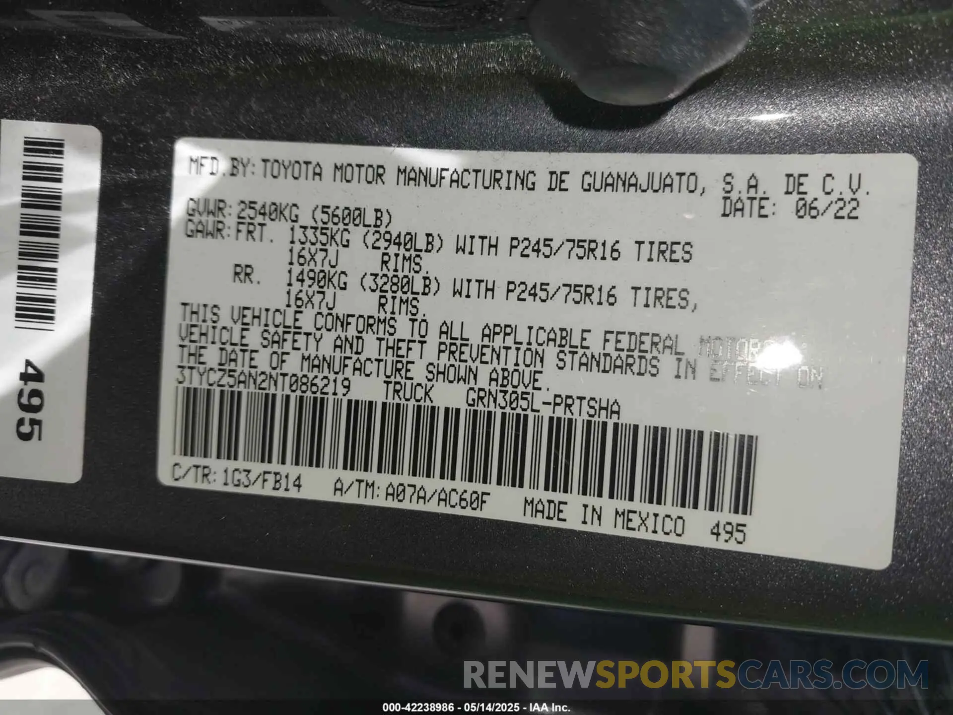 9 Фотография поврежденного автомобиля 3TYCZ5AN2NT086219 TOYOTA TACOMA 2022