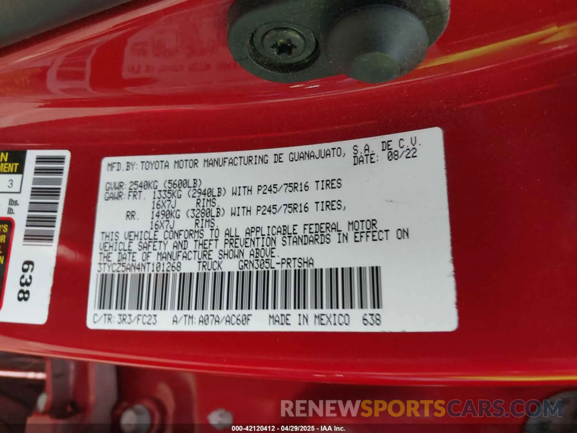 9 Фотография поврежденного автомобиля 3TYCZ5AN4NT101268 TOYOTA TACOMA 2022