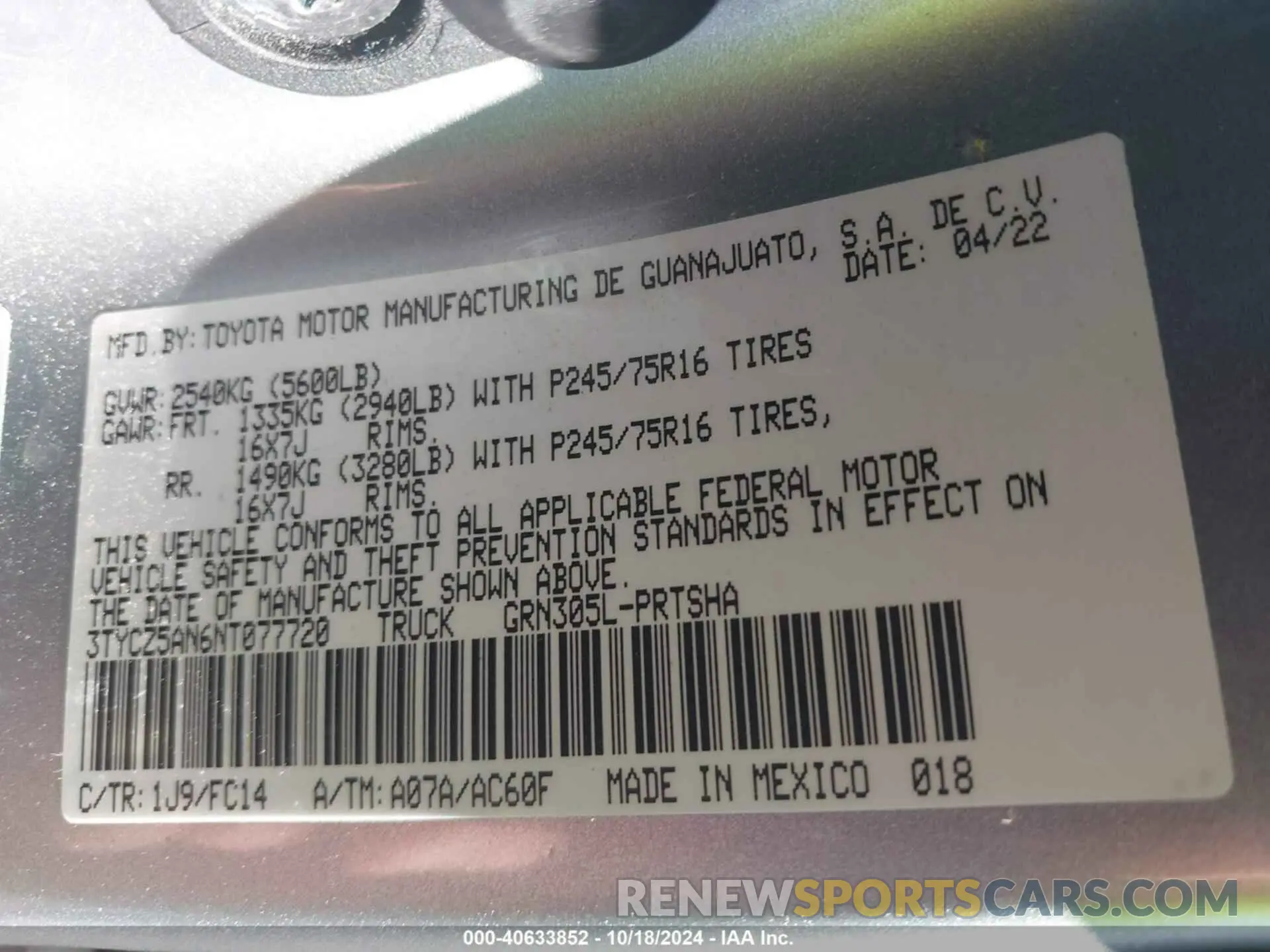 9 Фотография поврежденного автомобиля 3TYCZ5AN6NT077720 TOYOTA TACOMA 2022
