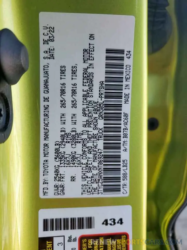 12 Фотография поврежденного автомобиля 3TYCZ5ANXNT069247 TOYOTA TACOMA 2022