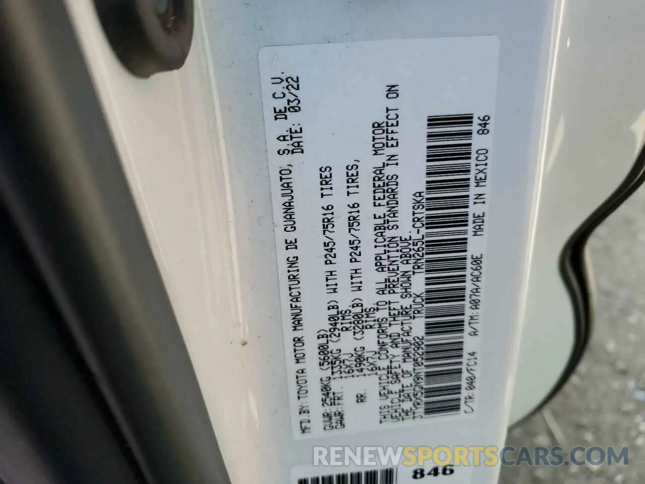 13 Фотография поврежденного автомобиля 3TYRX5GN9NT052902 TOYOTA TACOMA 2022