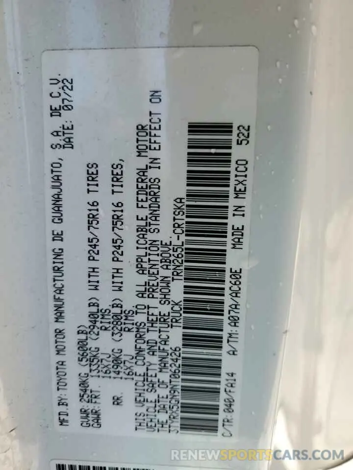 12 Фотография поврежденного автомобиля 3TYRX5GN9NT062426 TOYOTA TACOMA 2022