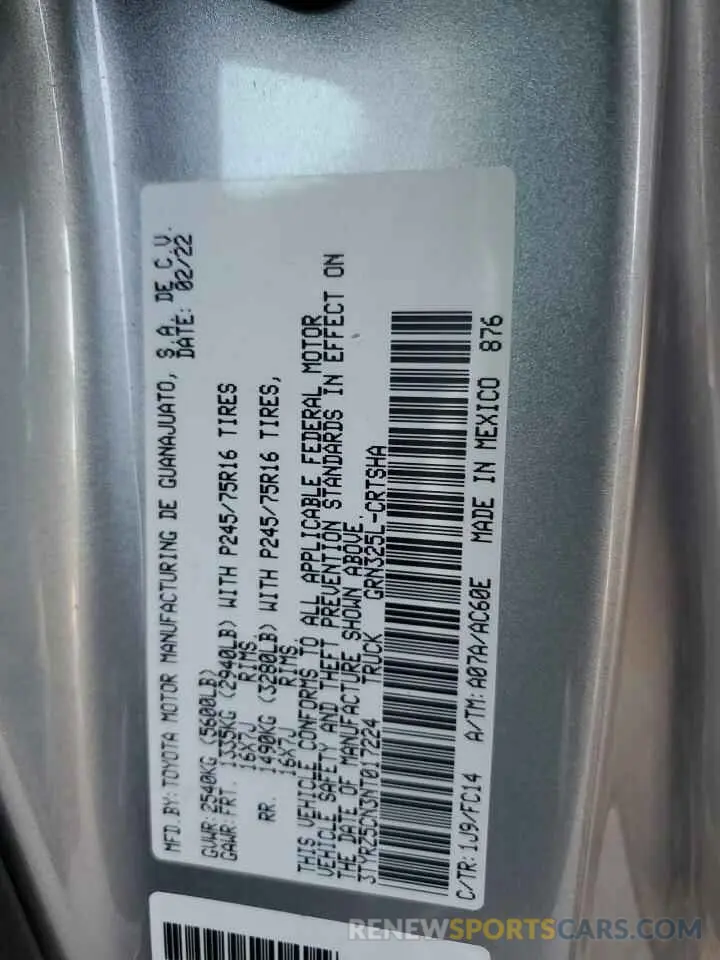 13 Фотография поврежденного автомобиля 3TYRZ5CN3NT017224 TOYOTA TACOMA 2022