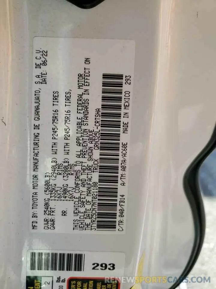 13 Фотография поврежденного автомобиля 3TYRZ5CN7NT021180 TOYOTA TACOMA 2022