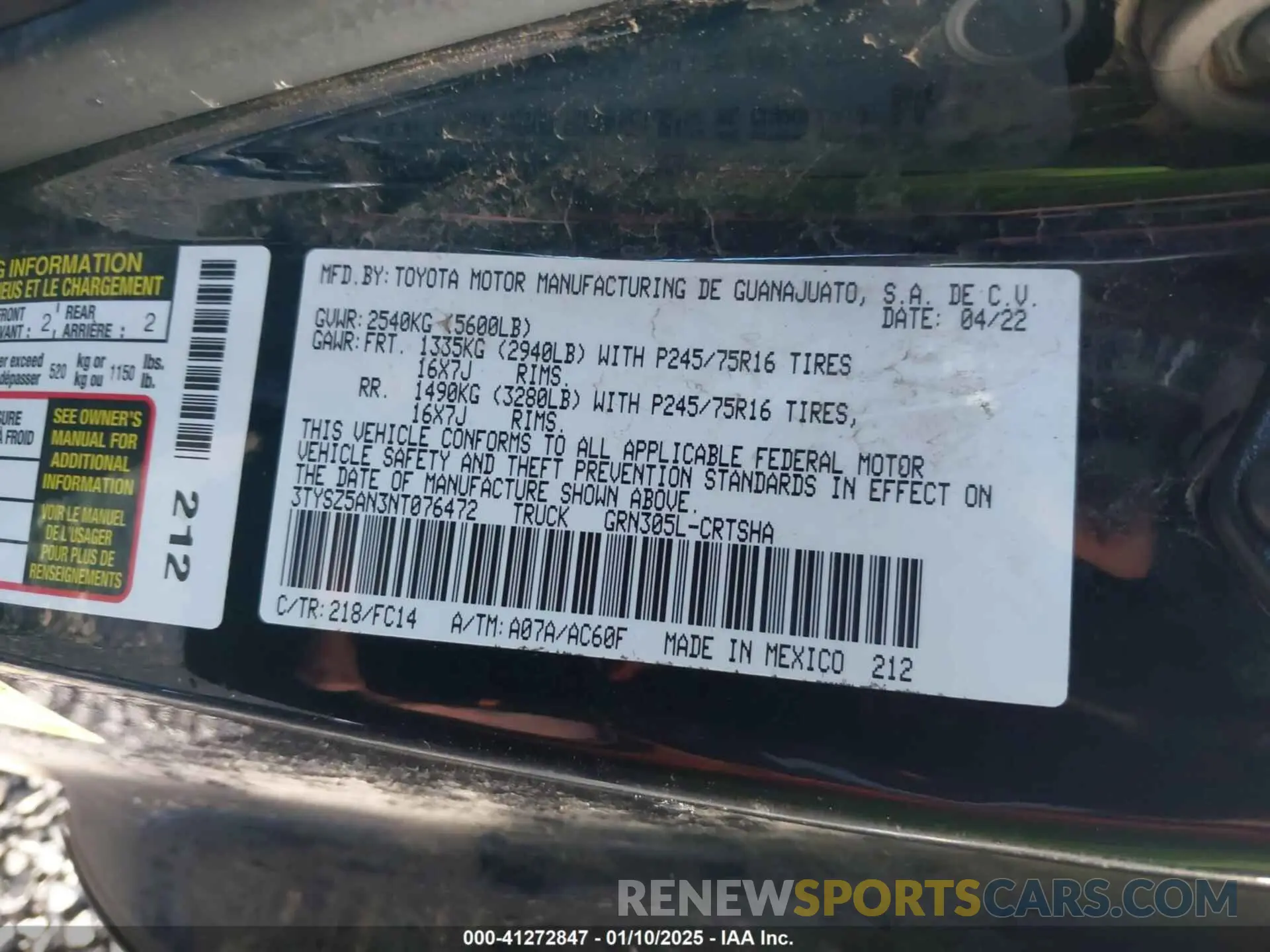 9 Фотография поврежденного автомобиля 3TYSZ5AN3NT076472 TOYOTA TACOMA 2022