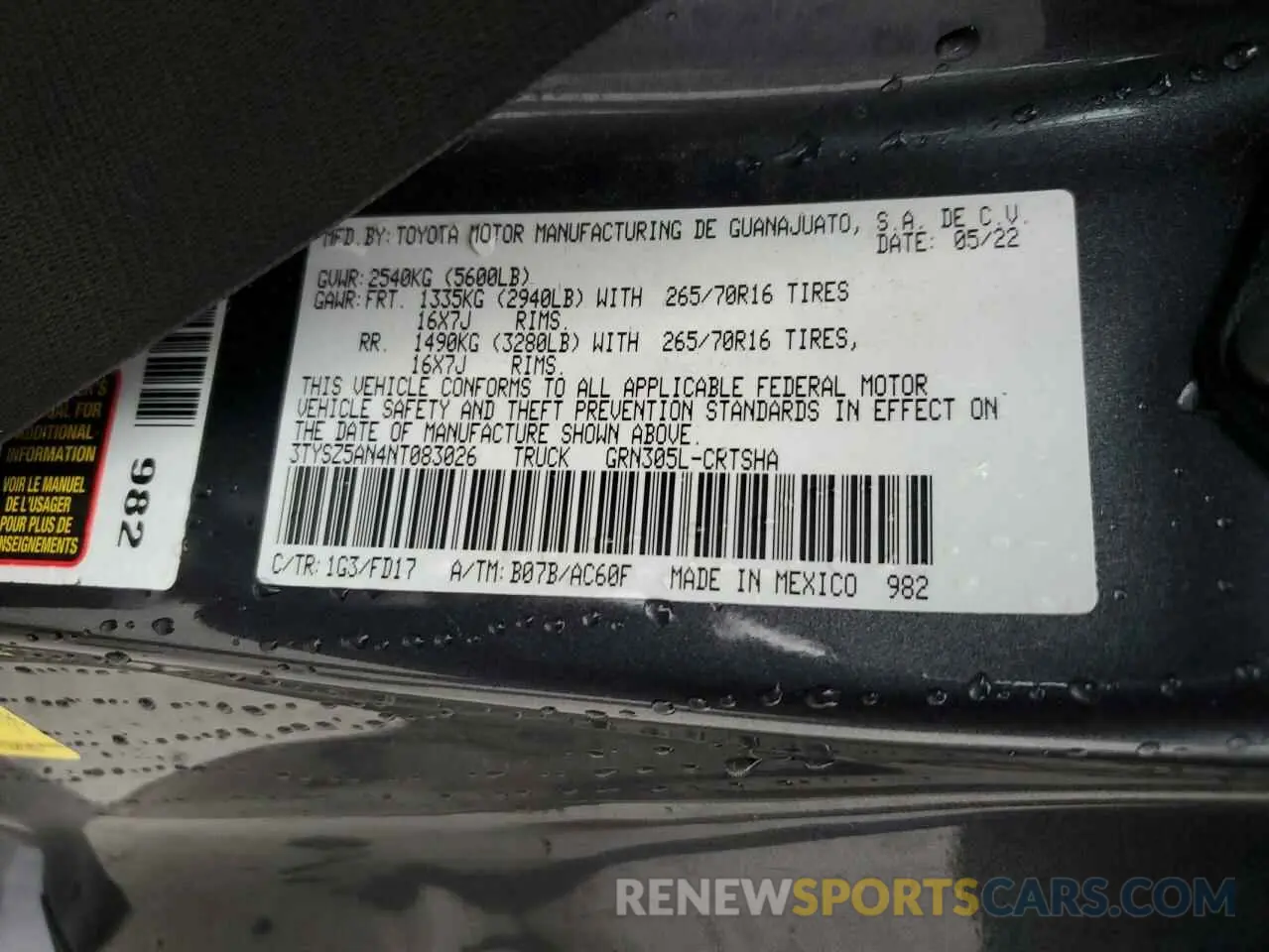 12 Фотография поврежденного автомобиля 3TYSZ5AN4NT083026 TOYOTA TACOMA 2022