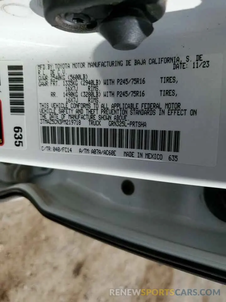 12 Фотография поврежденного автомобиля 3TMAZ5CN3PM219718 TOYOTA TACOMA 2023