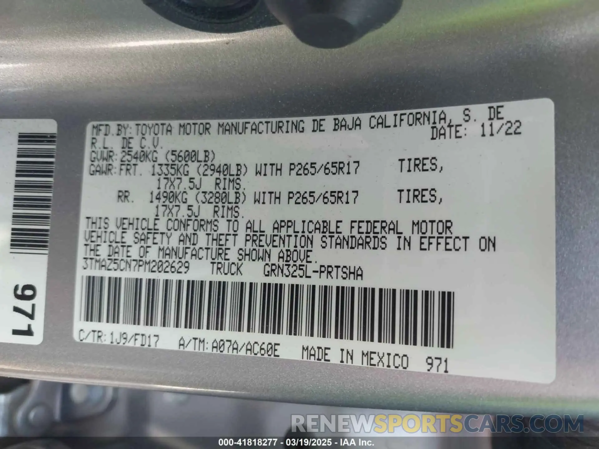 9 Фотография поврежденного автомобиля 3TMAZ5CN7PM202629 TOYOTA TACOMA 2023